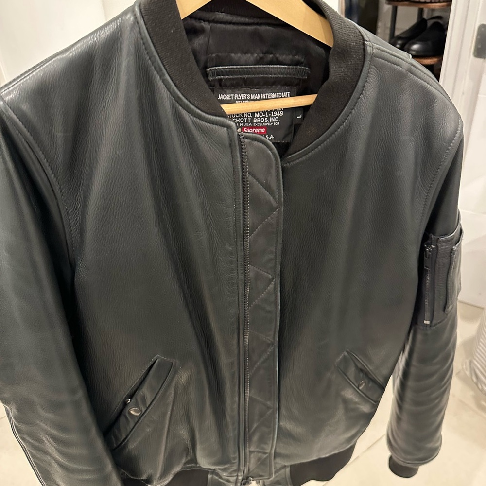 Supreme x Schott Men's Black Bomber Leather Jacket
